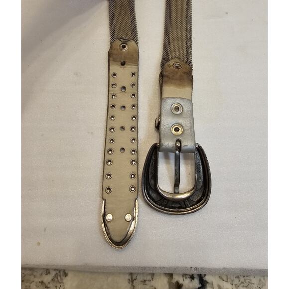 Vintage USMECO Silver Woven Mesh Metal Braided Studded Leather Belt w/gold Bead - Picture 10 of 14